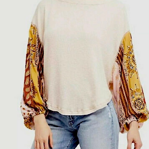 Free People Tops - Free People Blossom Sleeve Thermal Boho Dolman Floral Oversized Top Small